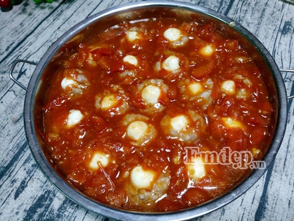 Xíu mại trứng cút sốt cà chua 7